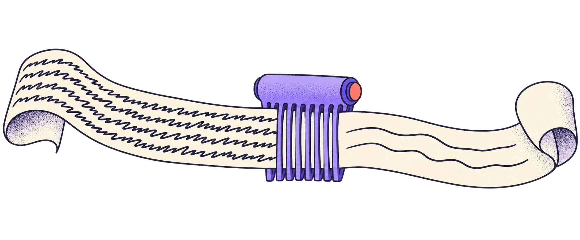 A paper ribbon passing through an editor and emerging with cleaner writing